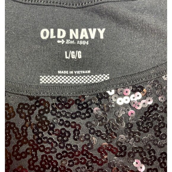 Old Navy L Black Sequin Front Scoop Neckline Cotton Blend Tank Top - Picture 6 of 6